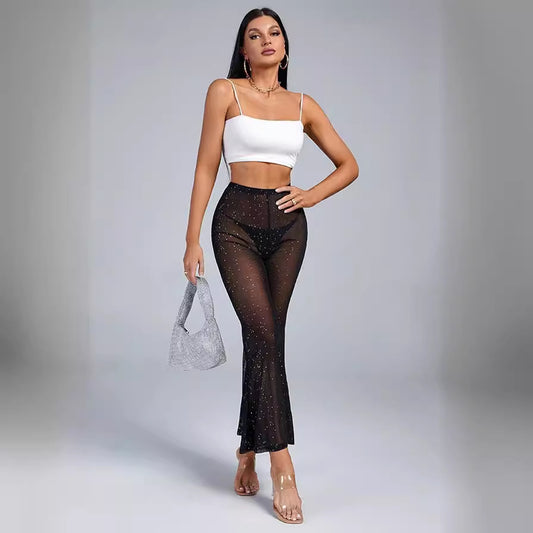 Women's Solid Color Versatile Mesh Sheer Casual Trousers