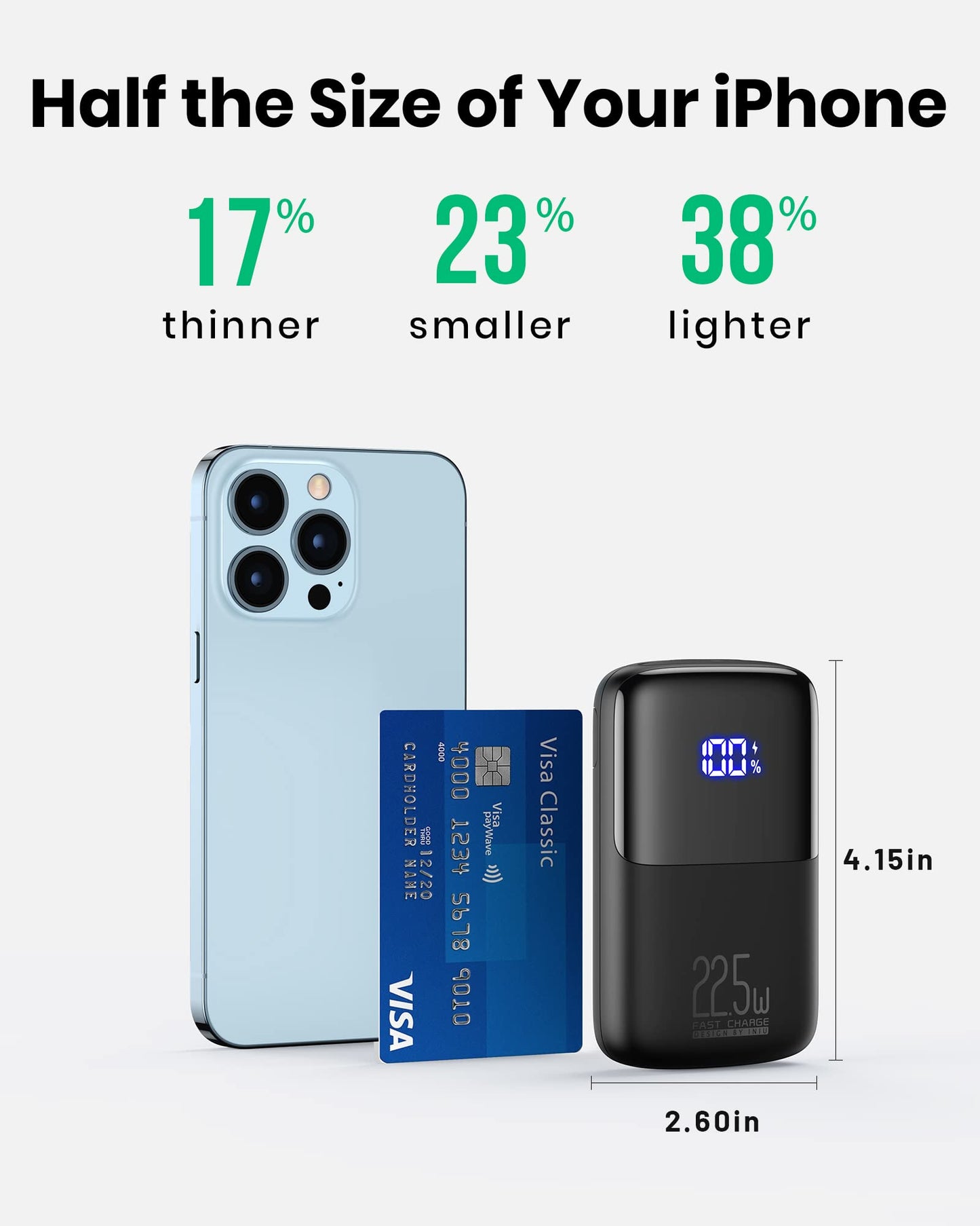 INIU 10000mAh Mini Power Bank, 22,5W PD3.0 QC4.0 Snabbladdning Extern Batteri, USB C in&out Bärbar Laddare för iPhone 16 15 14 13 12 Pro Max iPad Air 6 Mini 5 Samsung Galaxy S24 S23 S22 Pixel Xiaomi
