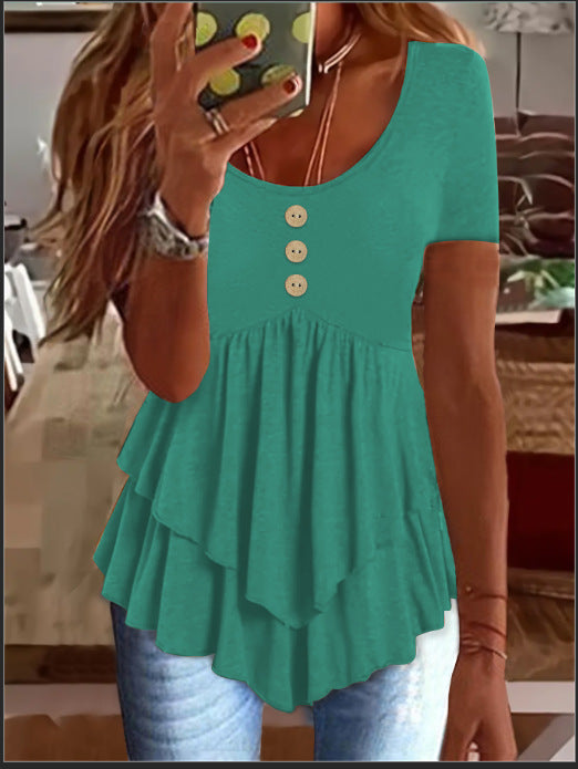 Fashion Three-button Casual Solid Color Short Sleeve