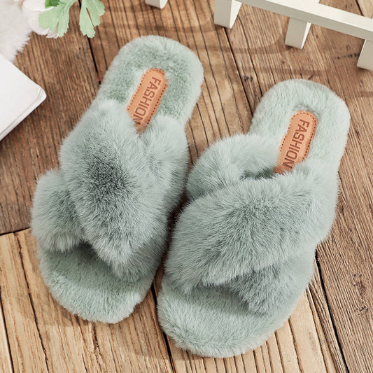 Autumn And Winter Net Red Female Fur Slippers Candy Color