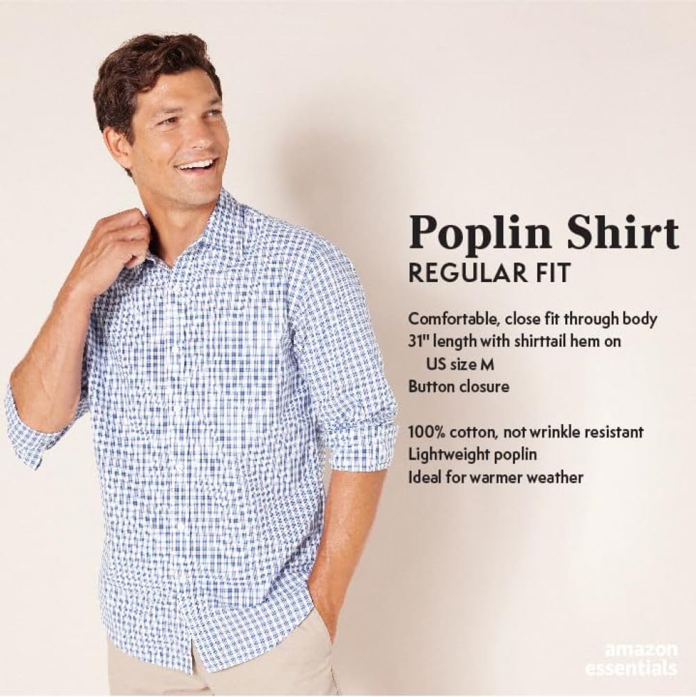 Amazon Essentials herr Long-sleeve Regular-fit Casual Poplin Shirt Skjorta med knappar (1-pack)