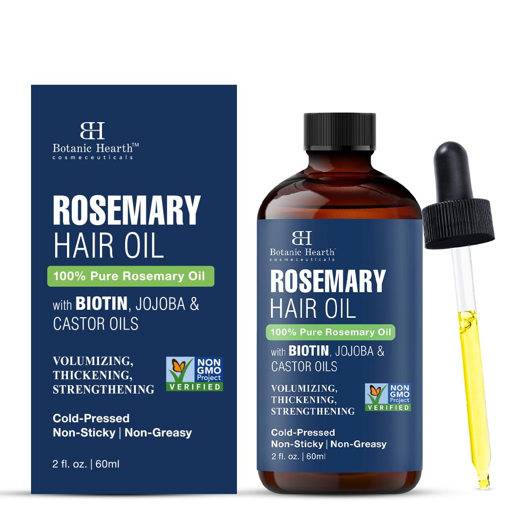 Botanic Hearth 100 % Pure Rosemary Oil för Hair Growth Infused with Biotin | Hårstränghetsbehandling | närande och volym | Med Jojoba olja & Castorolja | Icke-GMO verifierad | 2 fl oz
