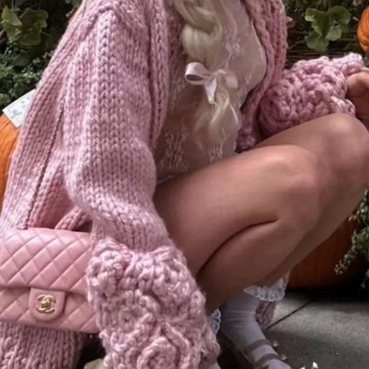 Long Sleeve Sweater Fashion Flower Sleeve Coarse Woven Knitted Cardigan