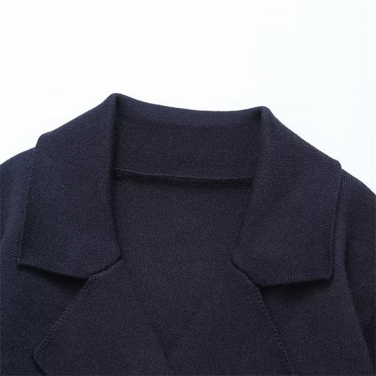 Women's Lapel Double Breasted Knitted Short Coat