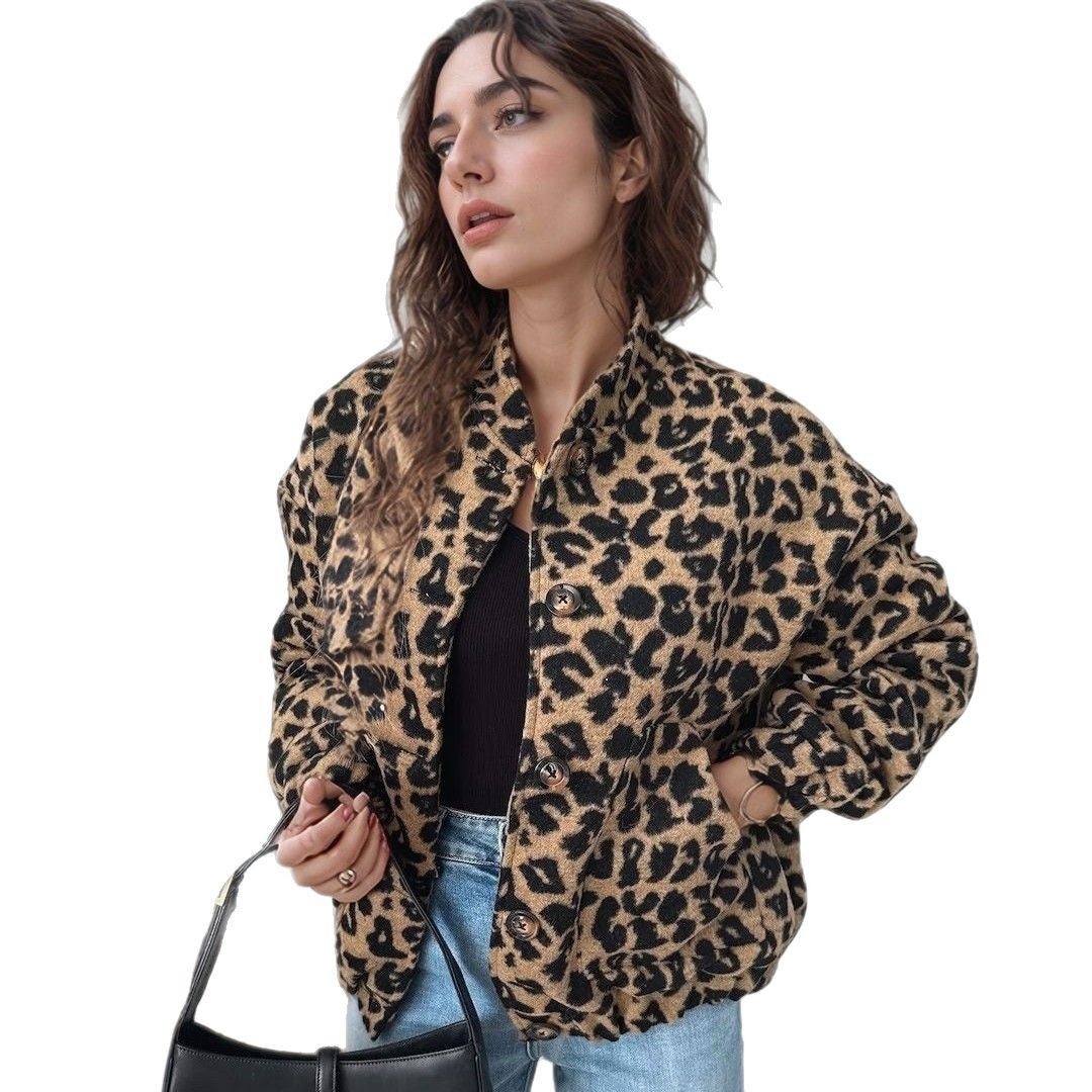 Spring And Autumn Vintage Leopard Print Jacket Coat For Women