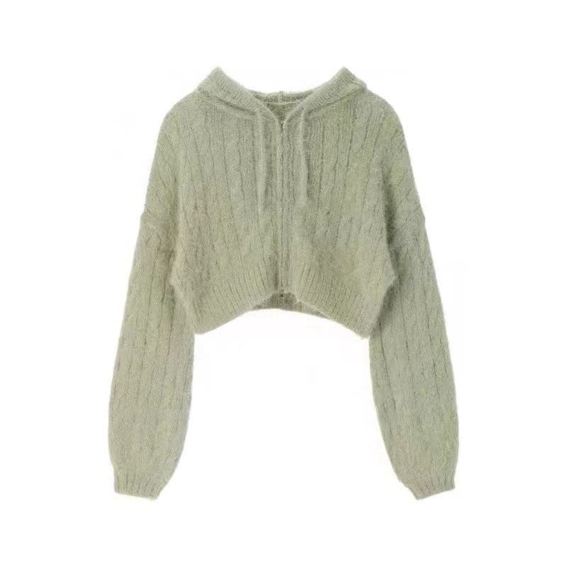Soft Glutinous Niche Zipper Hooded Thickened Sweater