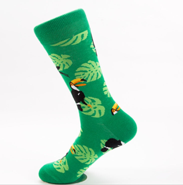 Happy tide socks, pandas, flowers and birds, colorful, high tube, casual cotton socks