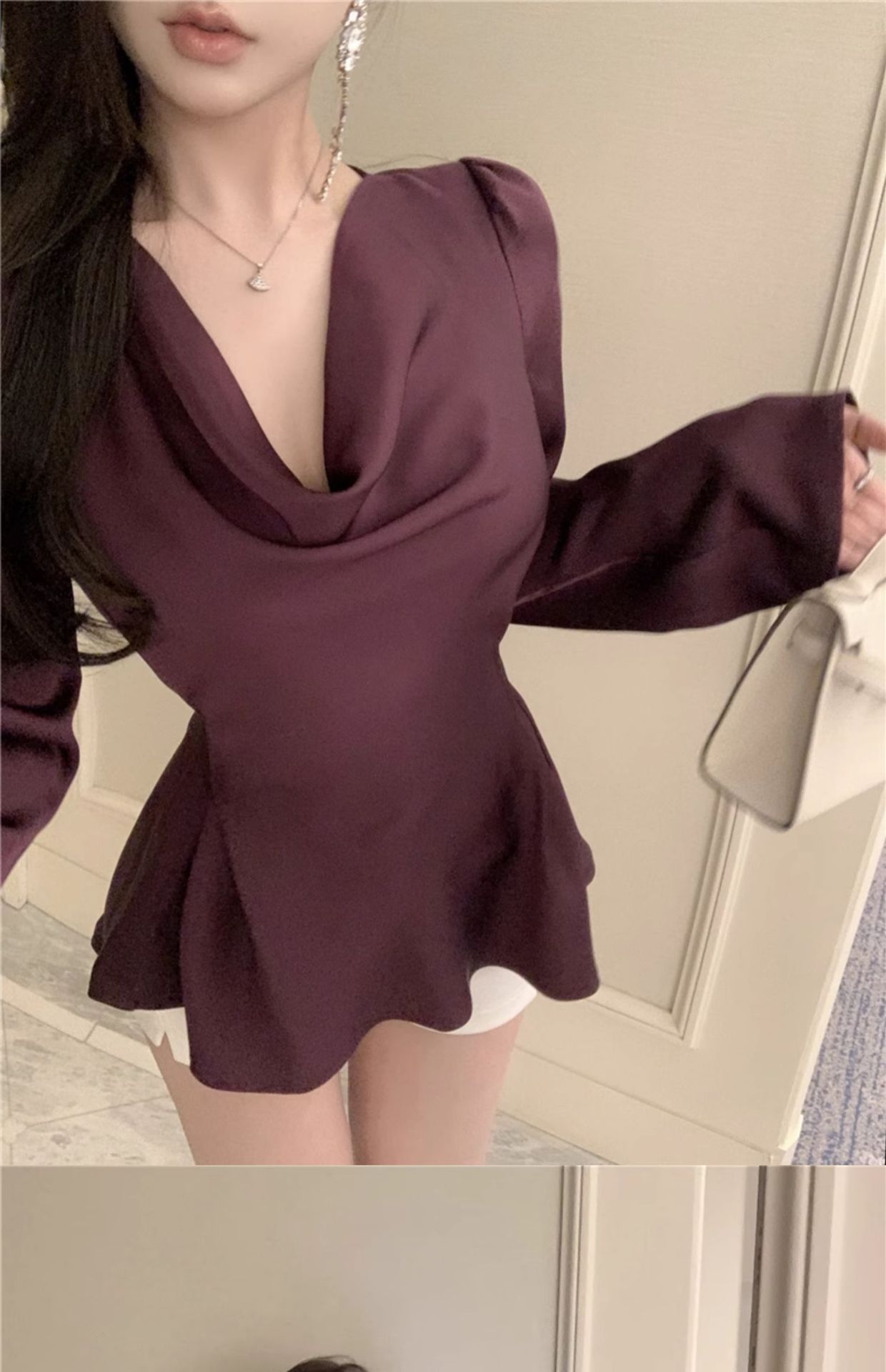 Women's Spring Flared Puff Sleeve Swing Collar Shirt