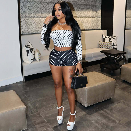 Figure-hugging, Sexy Tube Top And Shorts Set