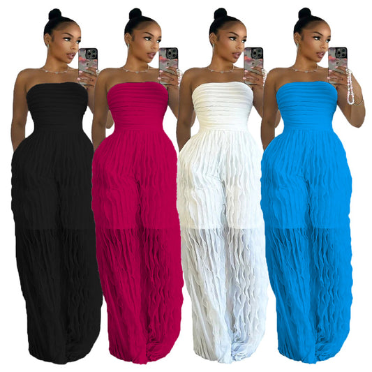 European And American Fashion Elegant Tube Top Sexy Wave Pattern Sleeveless Comfortable Soft Jumpsuit