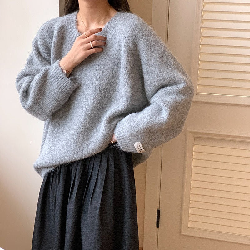Round Neck Idle Style Autumn And Winter Long Sleeve Soft Glutinous Colored Knit Top