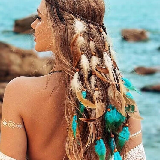 Bohemian Long Two-tone Feather Hair Band Feather Headwear