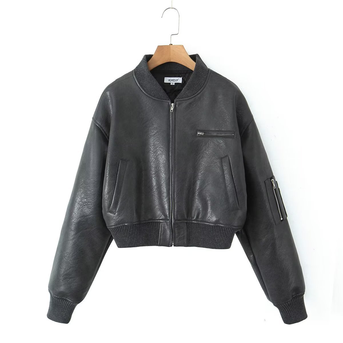 Hot Girl Stand Collar Zipper Short Baseball Uniform Jacket Top