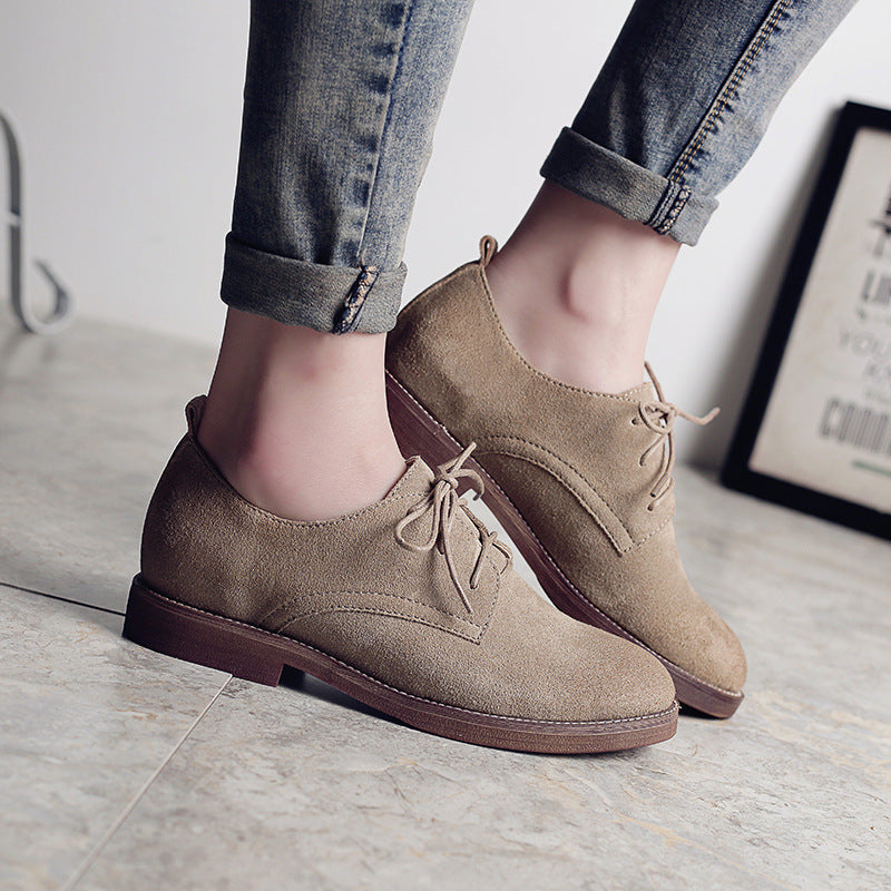 Ladies Retro British Flat Heel Leather Women Shoes