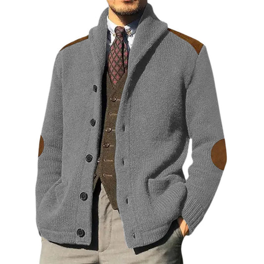 Patchwork Lapel Long Sleeve Knitted Cardigan