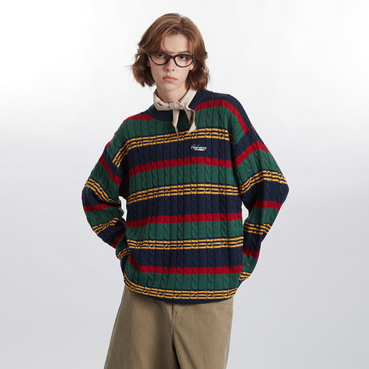 Striped Multicolor Casual Retro Couple Sweater