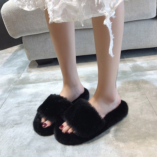Suede shoes ladies round head flat wool slippers