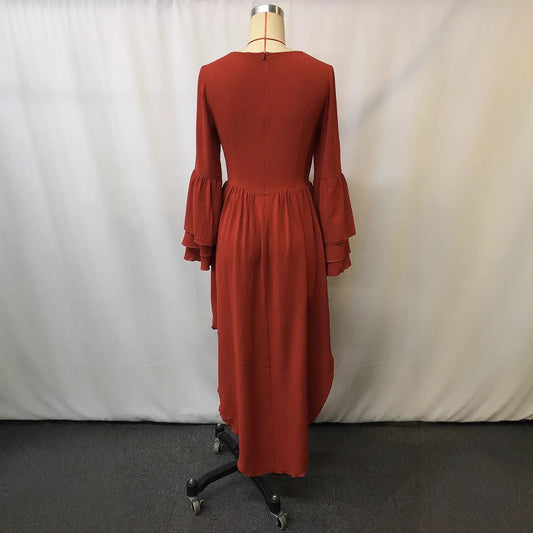 Plus-size Ruffled Floral Fringe Resort-style Vintage Solid Color Dress