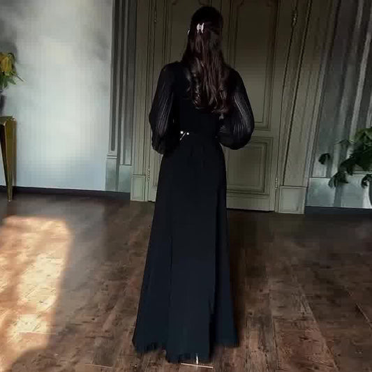 Womens Stylish Waist-cinching Dress With Lantern Sleeves