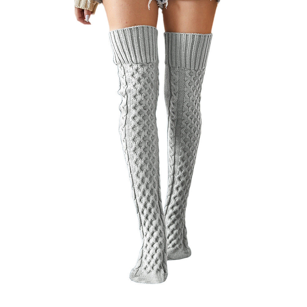 Knitted Knee Length Pile Wool Stockings For Women