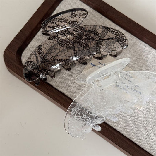 New Elegant Lace Acetate French-Style Retro Shark Clip For Women