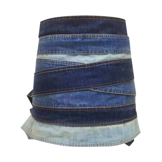 Heavy Washed Antique Silver Japanese Buckle Belt Mini Low Waist Denim Skirt