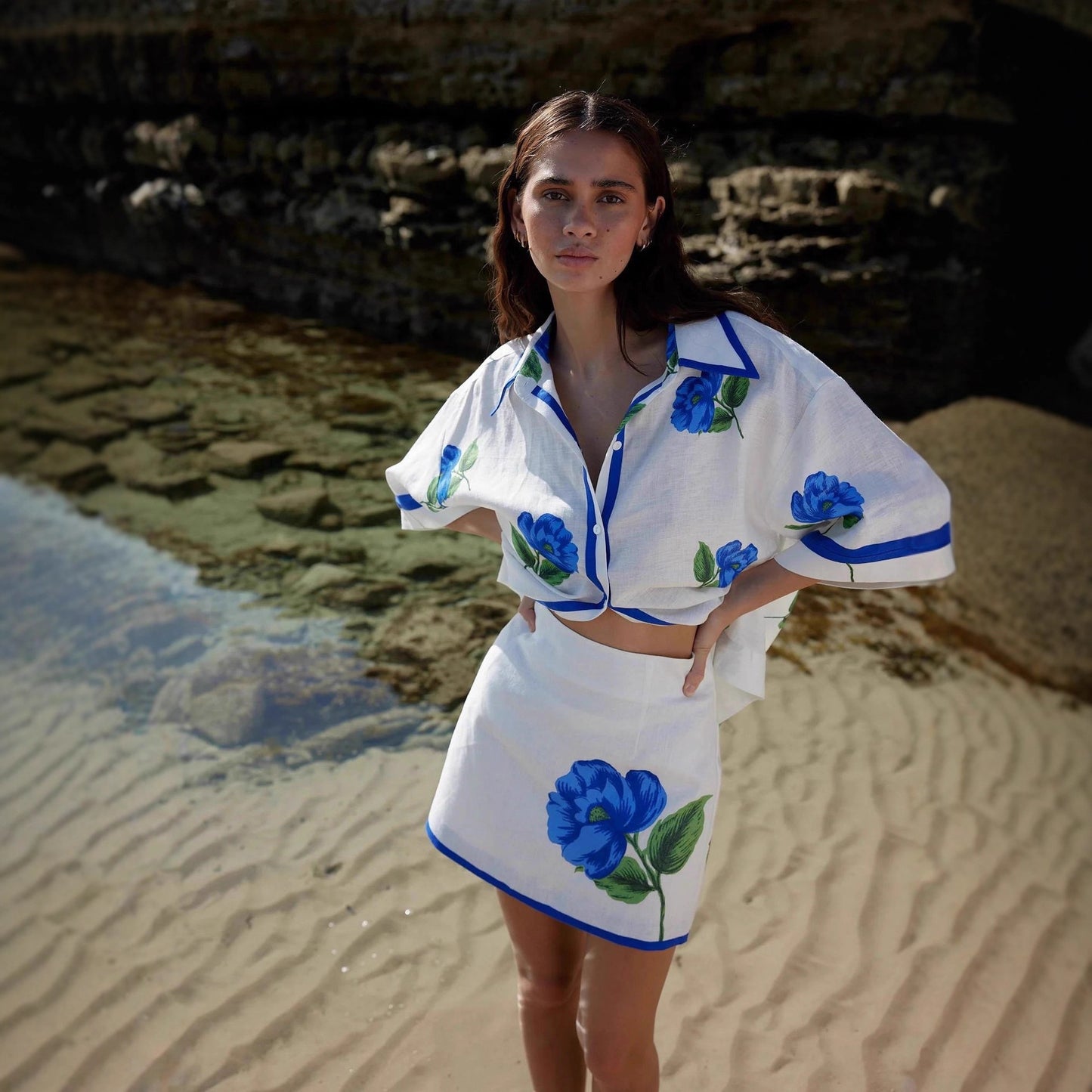 Casual And Stylish Linen Shirt And Sheath Skirt Set