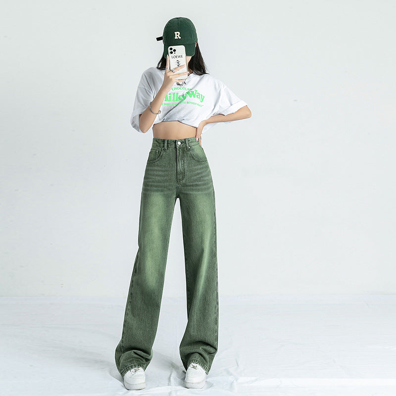 Women's High Waist American Style Straight Retro Jeans