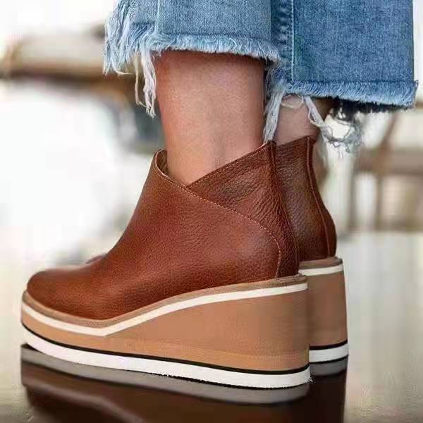 New Low-tube Shallow Mouth High-heeled Wedge Single Boots Women