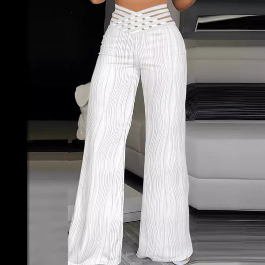 Jacquard Stretch Fabric Bootcut Pants Women