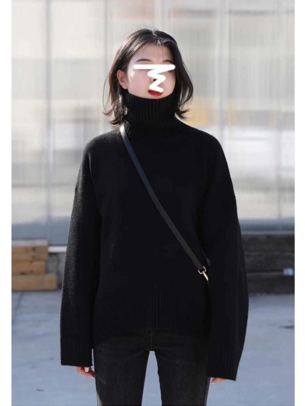 Loose Turtleneck Sweater With Warm Solid Color Underwear In Winter