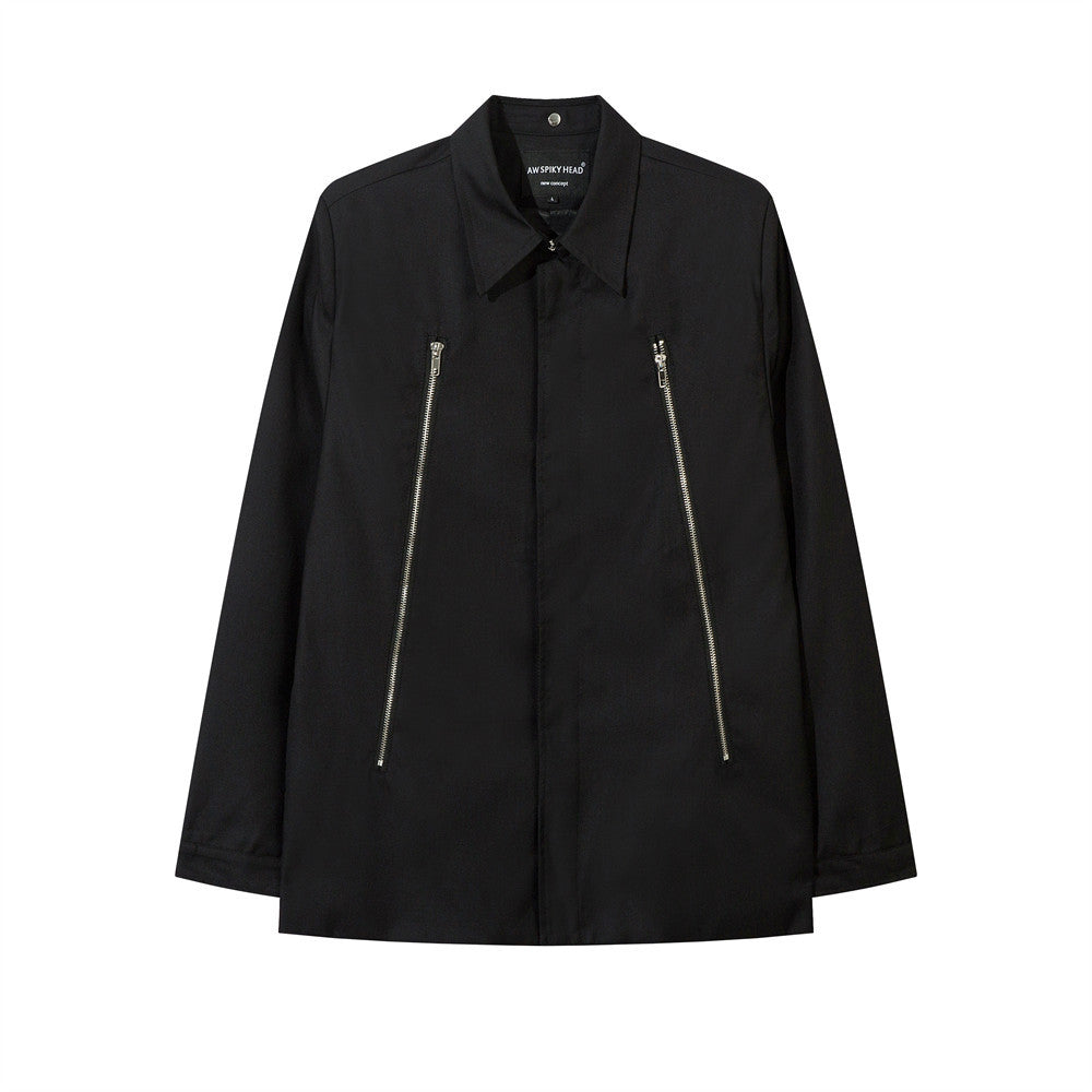 Men's Trendy Patchwork Double Zipper Design Niche Personality Loose Lapels Suit Jacket
