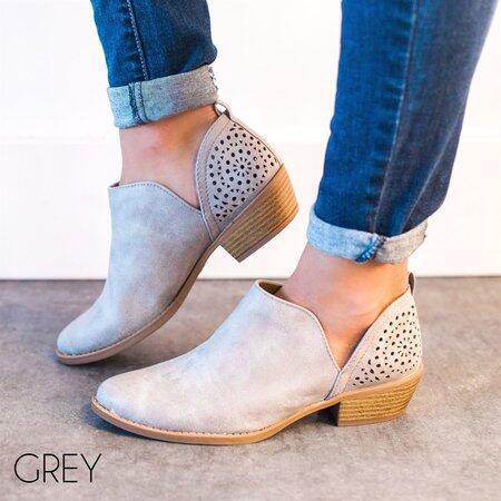 Short boots female pointed thick heel hollow