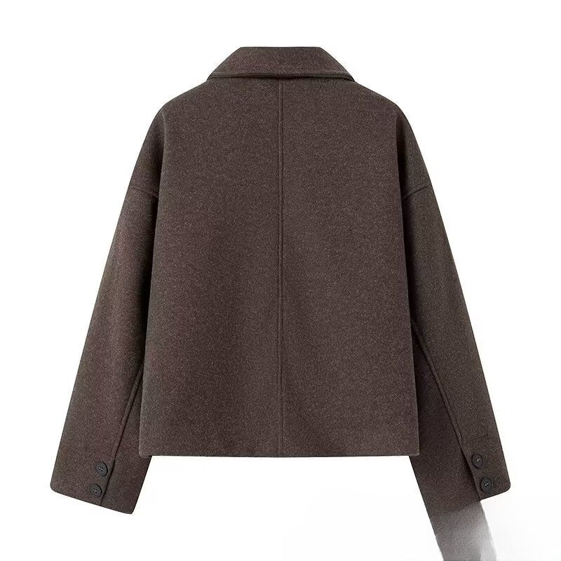 French-style Fashionably Casual Woolen Cropped Coat Thats Easy To Style