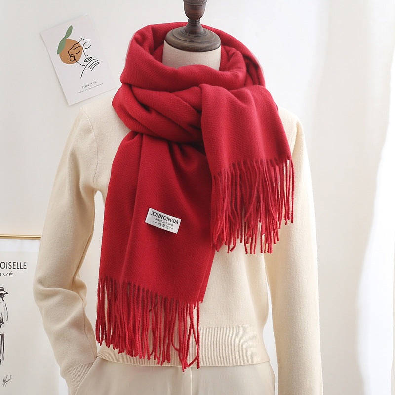 Winter Thick Warm Long Cashmere Style Solid Color Shawl