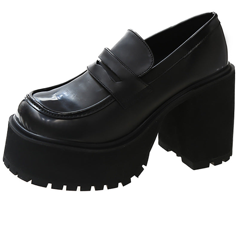 Women's Platform Black Leather Shoes