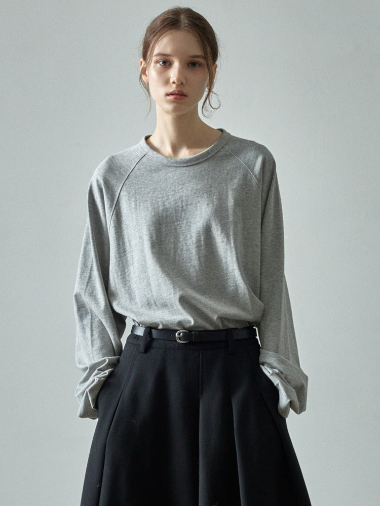 Casual Fashion Color Contrast Loose Round Neck Raglan Long Sleeve