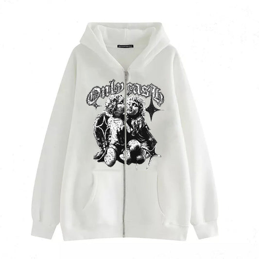 Women's Casual Hoodie Wings Angel Zipper Sweater