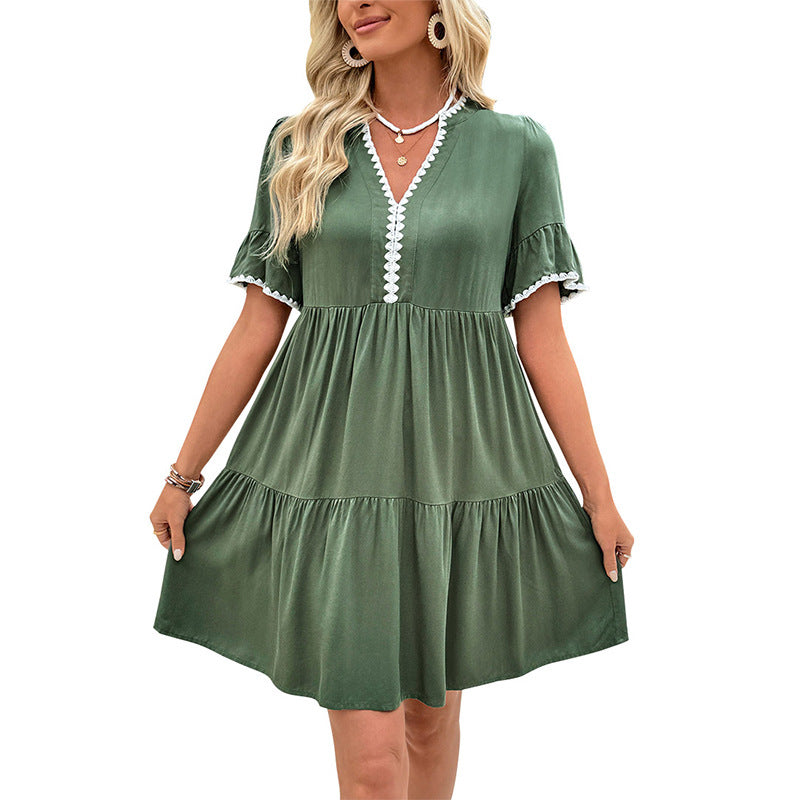 European And American Style Stand-up Collar A-line Dress