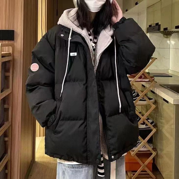 Fake Two-pieces Coats Women's Loose Hooded Thickened Warm Quilted Jacket Cotton-padded Coat