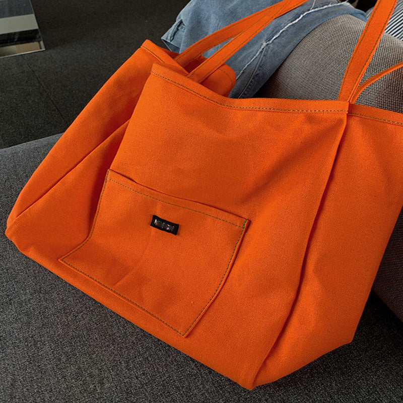 Large Capacity Solid Color One-shoulder Literary Diagonal Canvas Bag