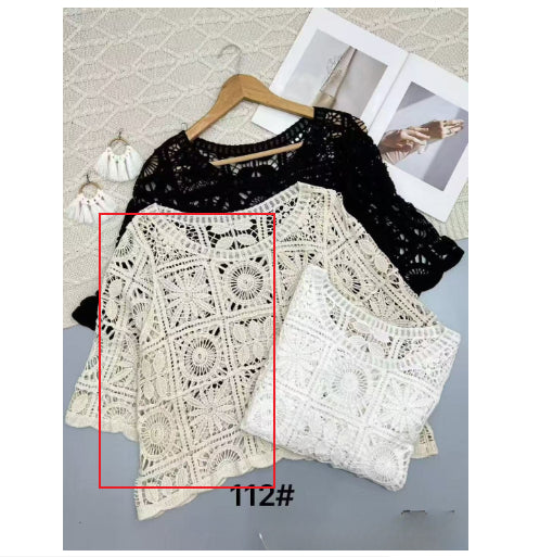 New French-style Hollow-out Design Loose And Relaxed Top