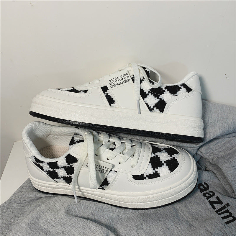 Checkered Color Matching Small White Shoes Student