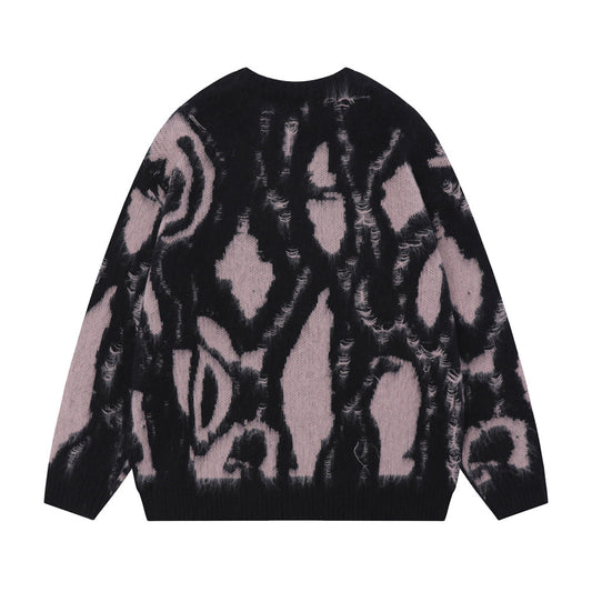 Niche Design Irregular Contrast Color Round Neck Sweater