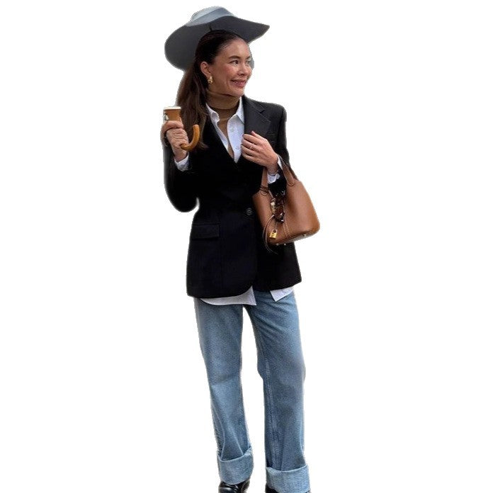 Womens Stylish Single-breasted Waist-cinching Blazer