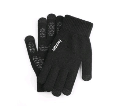 Touch screen gloves men's winter non-slip driving female students knitting wool couple plus velvet warm outdoor riding gloves