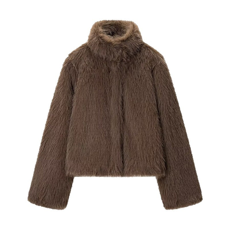 Thickened Warm Faux Fox-fur Fur Coat With A Stand-up Collar