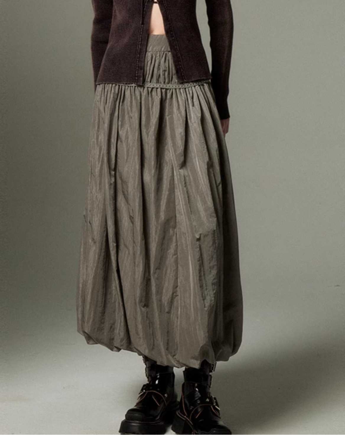 Simple Temperament Pleated High Waist Long Bud Skirt Solid Color