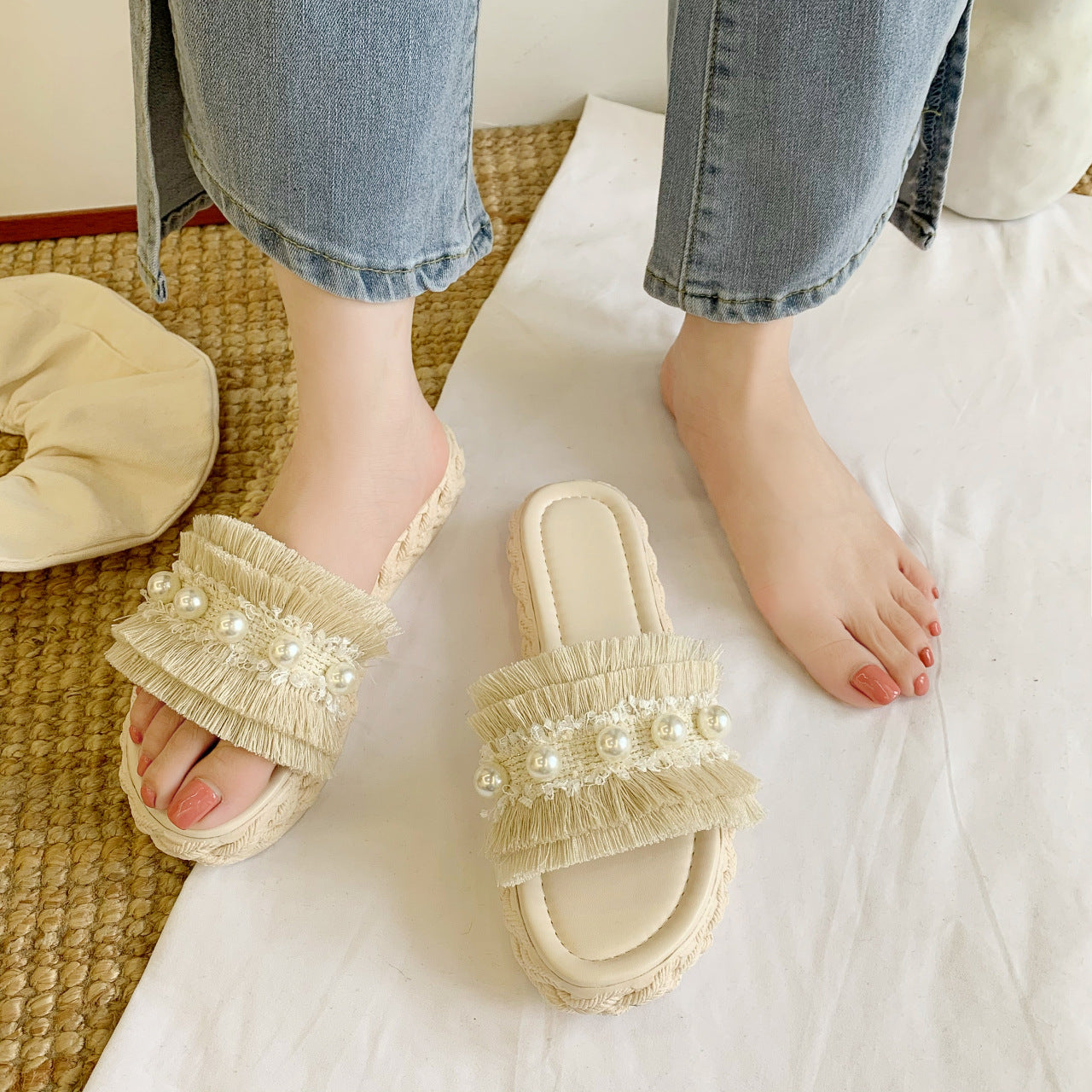 Rubber Faux Leather Korean Style Slippers