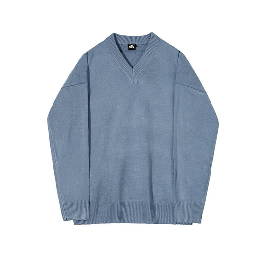 Solid Color And V-neck Sweater Men's Autumn And Winter Thickened